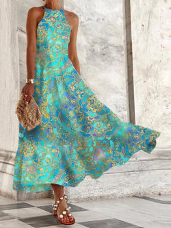 Women's Dresses Vintage Print Halter Neck Sleeveless Dress