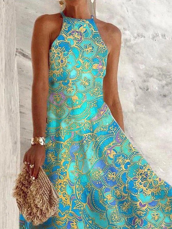 Women's Dresses Vintage Print Halter Neck Sleeveless Dress