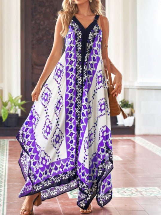 Women's Dresses Vintage Print Sling Irregular Dress