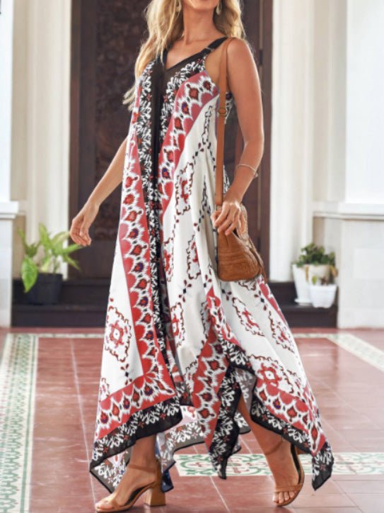 Women's Dresses Vintage Print Sling Irregular Dress