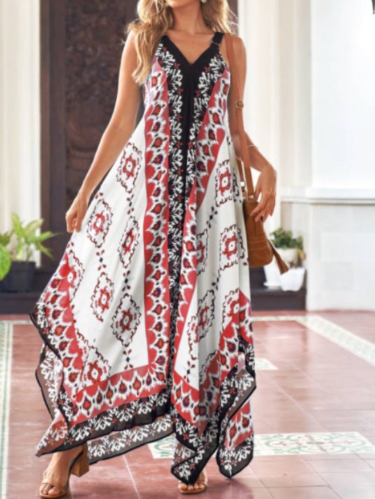 Women's Dresses Vintage Print Sling Irregular Dress