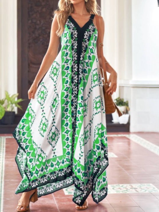 Women's Dresses Vintage Print Sling Irregular Dress