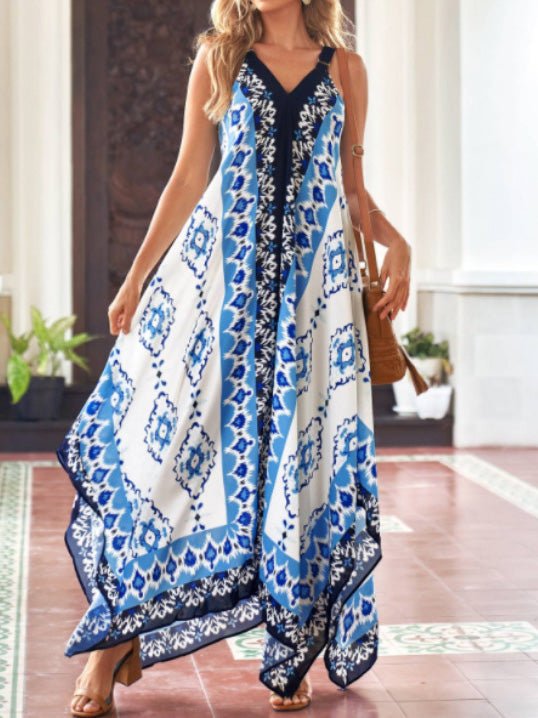 Women's Dresses Vintage Print Sling Irregular Dress