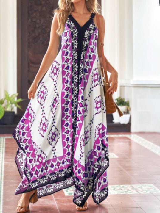 Women's Dresses Vintage Print Sling Irregular Dress
