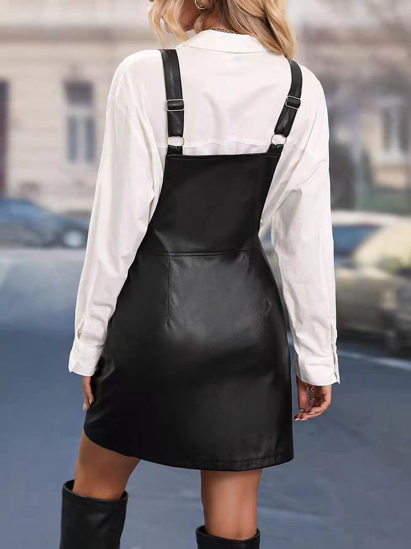 Women's Dresses Zip Pocket Leather Strap Dress