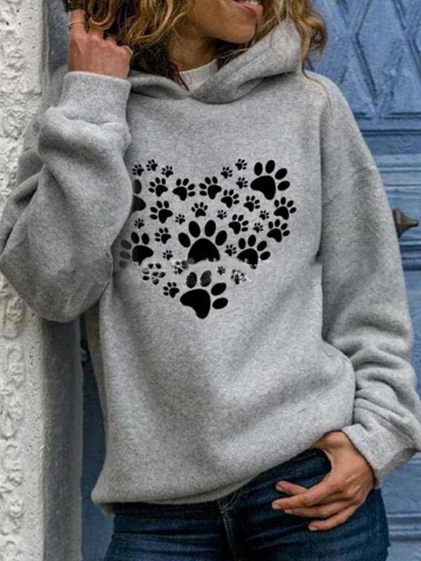 Women's Hoodies Dogpaw Printed Long Sleeved Hoodie