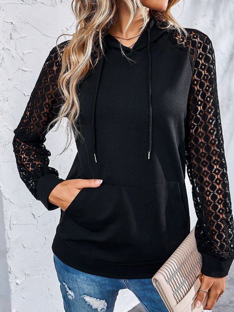 Women's Hoodies Fashionable Lace Splicing Pullover Hoodie