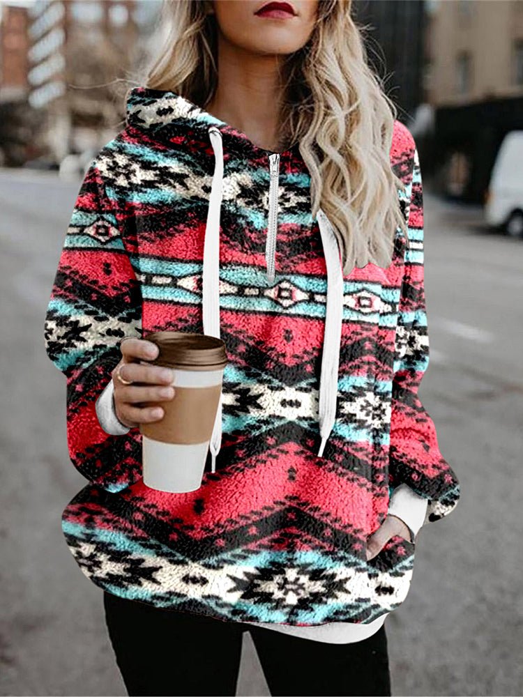 Women's Hoodies Flannel Ethnic Print Long Sleeve Hoodie