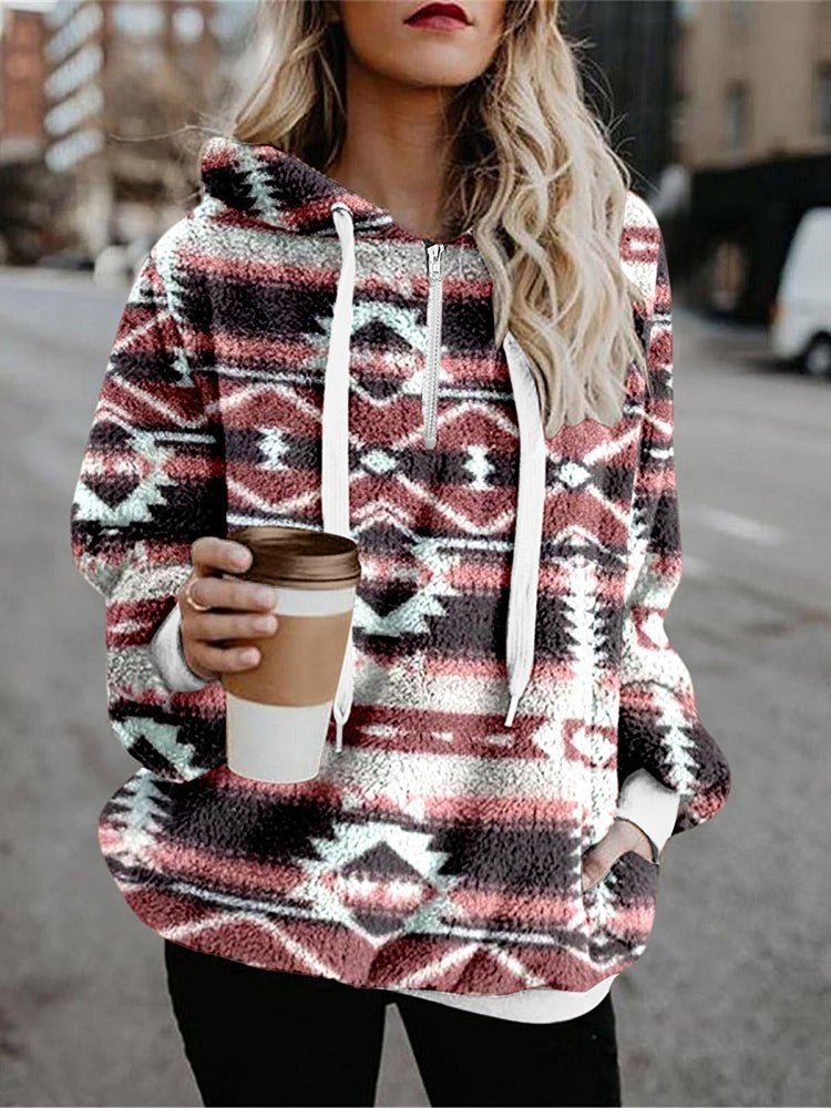 Women's Hoodies Flannel Ethnic Print Long Sleeve Hoodie