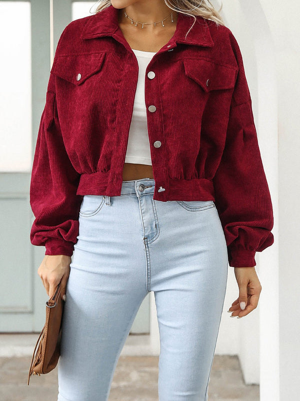 Women's Jackets Casual Lapel Corduroy Single-Breasted Cropped Jacket