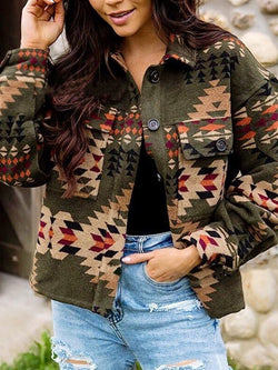 Women's Jackets Lapel Loose Geometric Printed Woolen Jacket
