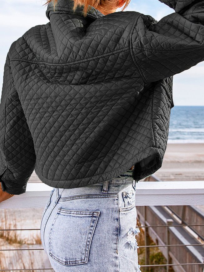 Women's Jackets Lapel Zip Long Sleeve Cropped Jacket