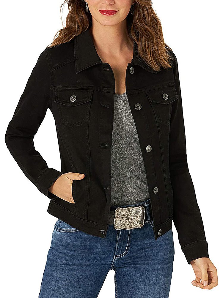 Women's Jackets Solid Flapped Pocket Single Breasted Denim Jacket