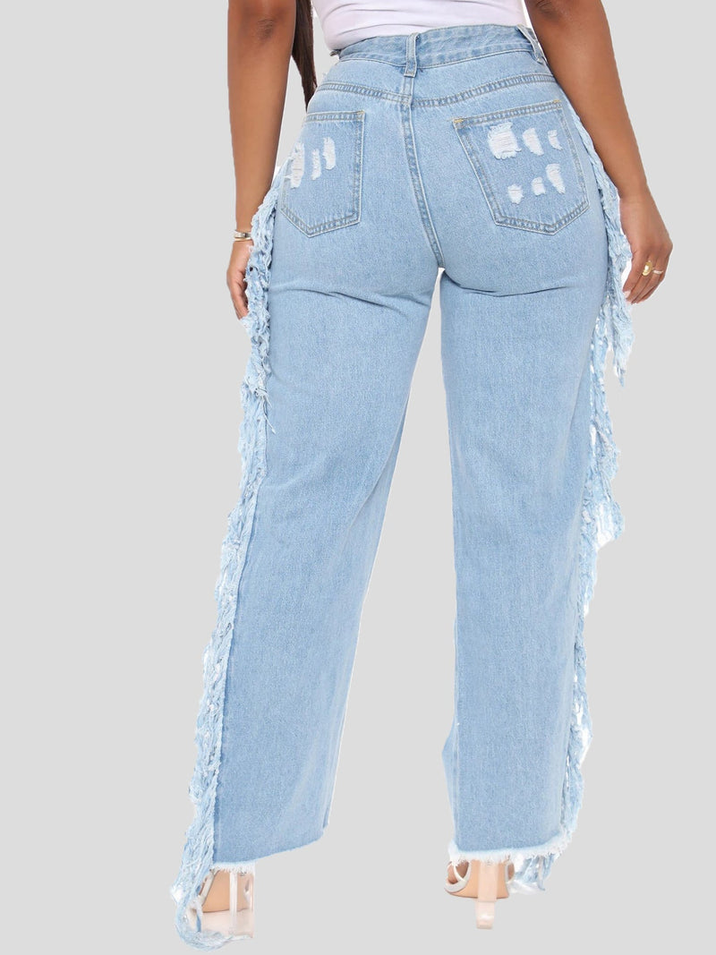 Women's Jeans Hot Drill Ripped Fringed Jeans