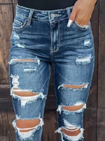 Women's Jeans Washed Stretch Ripped Skinny Jeans