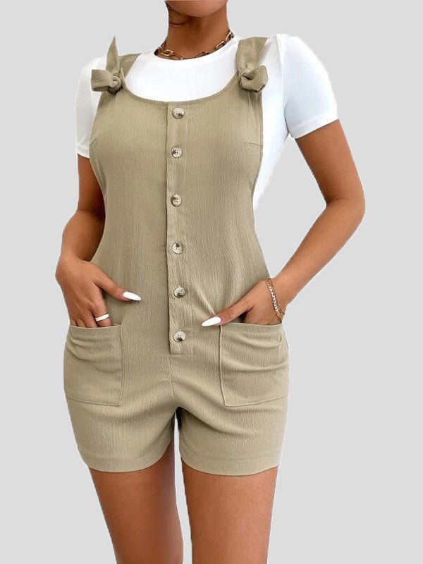 Women's Jumpsuits Casual Solid Button Pocket Bib Jumpsuit