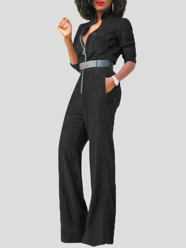 Women's Jumpsuits Lapel Zip Long Sleeve Denim Jumpsuit