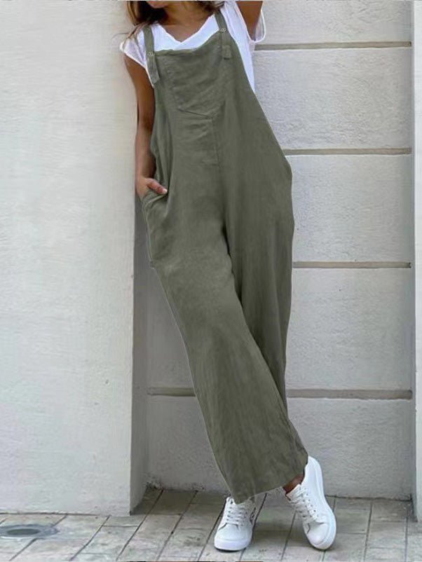 Women's Jumpsuits Loose Solid Pocket Sleeveless Jumpsuit