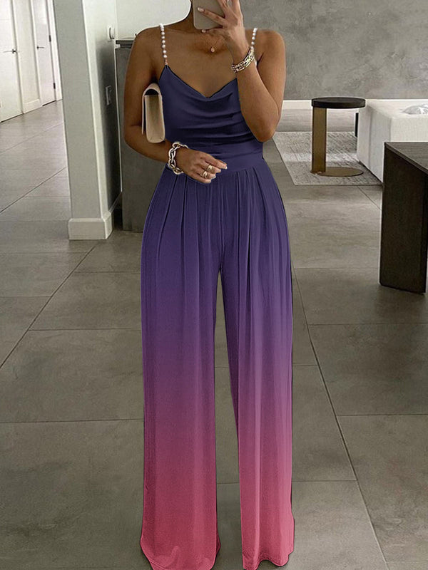 Women's Jumpsuits Ombre Pearl Sling Sleeveless Wide-Leg Jumpsuit