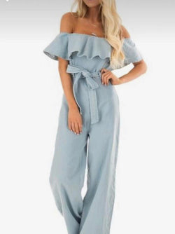 Women's Jumpsuits One-Shoulder Ruffled Belted Jumpsuit