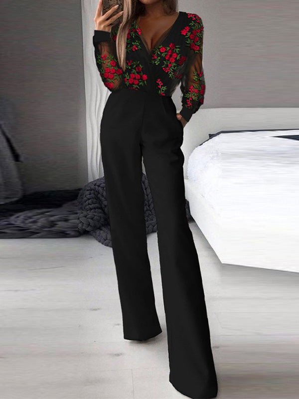 Women Formal Jumpsuits for Wedding Guest Sexy Shiny Mesh Sheer Long Sleeve  V Neck Zip Rompers Wide Leg One Piece Pants