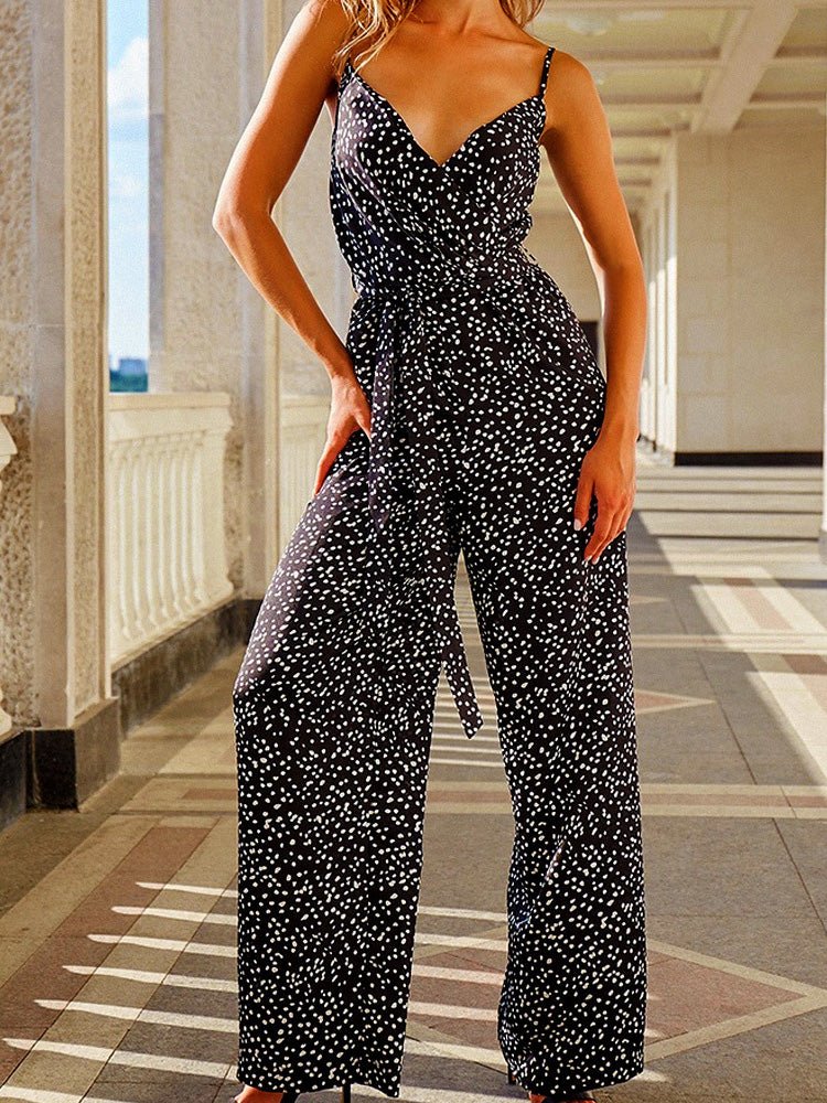 Women's Jumpsuits Printed Sling Belted Sleeveless Jumpsuit