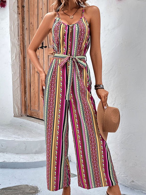 Women's Jumpsuits Sexy Striped Holiday Style Casual Sling Jumpsuit