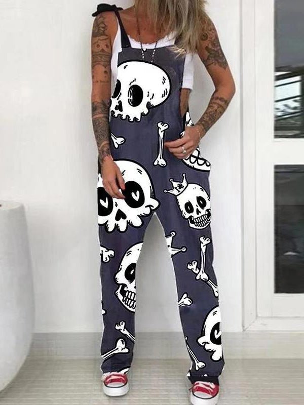 Women's Jumpsuits Skull Print Sleeveless Casual Jumpsuit