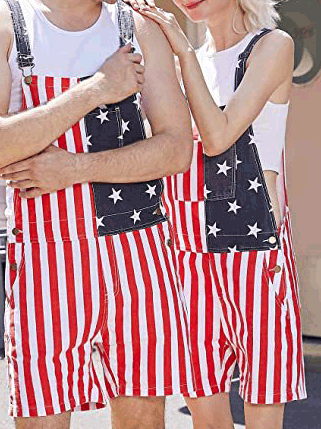 Women's Jumpsuits Striped Star Print Couple Pocket Jumpsuit