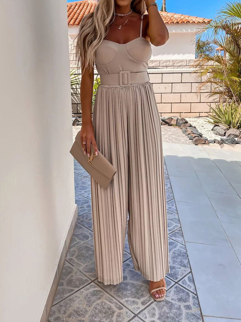 Women's Jumpsuits Suspender Pleated Sleeveless Jumpsuit