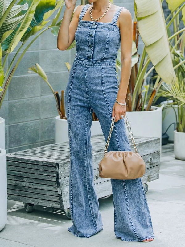 Women's Jumpsuits Washed Micro-Flare Suspender Jumpsuit