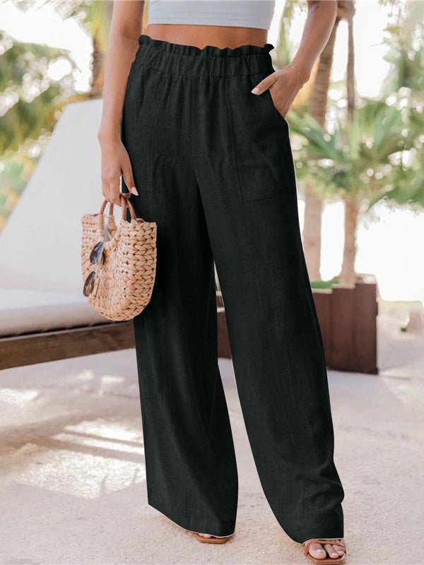 Women's Pants Casual Ruffled Patch Pocket Wide-Leg Pants