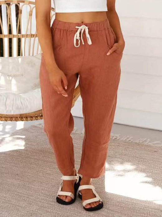 Women's Pants Solid Casual Lace-Up Pocket Pencil Pants