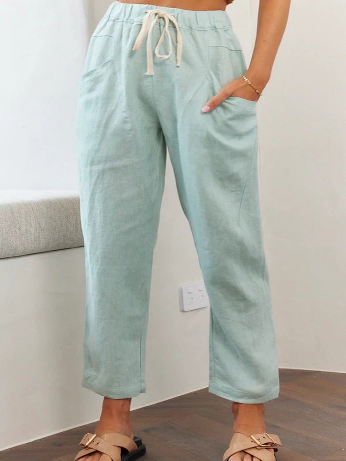 Women's Pants Solid Casual Lace-Up Pocket Pencil Pants