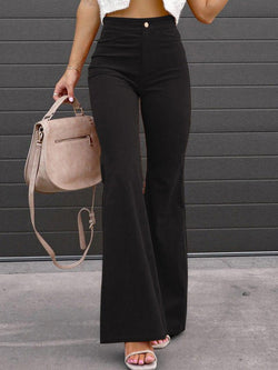 Women's Pants Solid High Waist Micro Flared Casual Pants