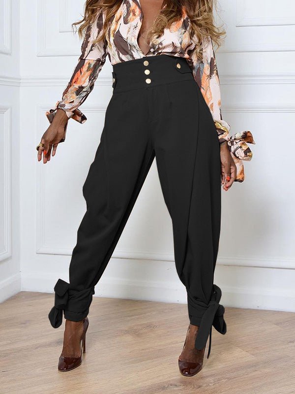 Women's Pants Solid High Waist Single Breasted Cargo Harem Pants