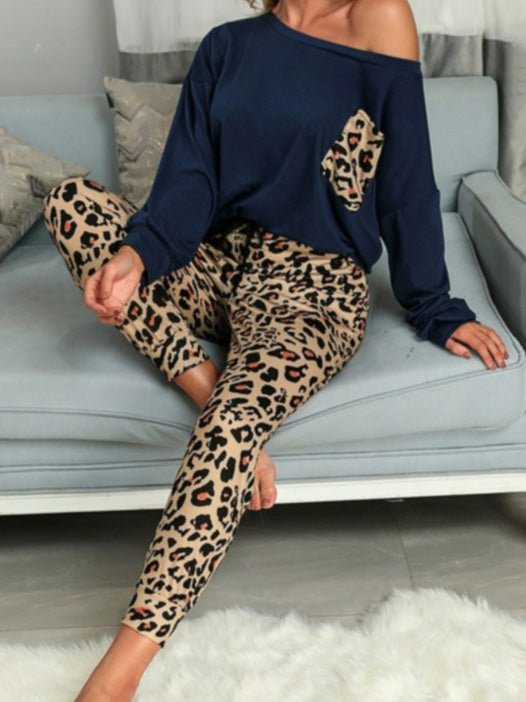 Women's Sets Leopard Print Pocket T-Shirt & Pants Two-Piece Set