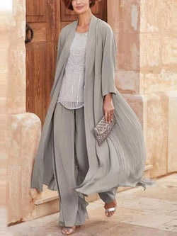 Women's Sets Loose Solid Long Cardigan & Trousers Two-Piece Set