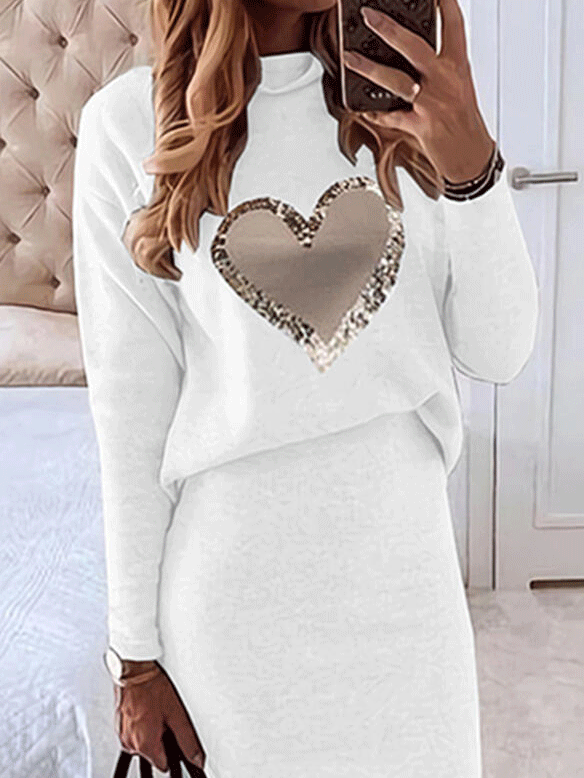 Long Sleeve Top & Skirt Two-Piece Suit