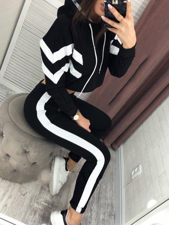 Women's Sets Printed Crop Hoody & Trousers Two-Piece Set
