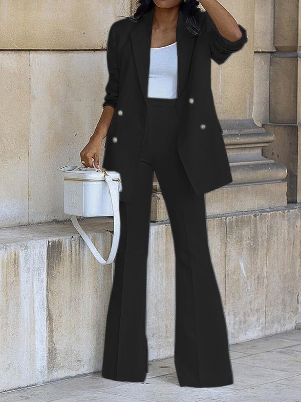 Women's Sets Solid Lapel Blazers & Wide Leg Pants Two-Piece Set