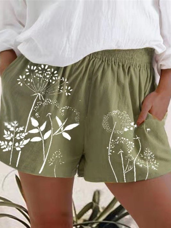 Women's Shorts Dandelion Print Elastic Pocket High Waist Shorts