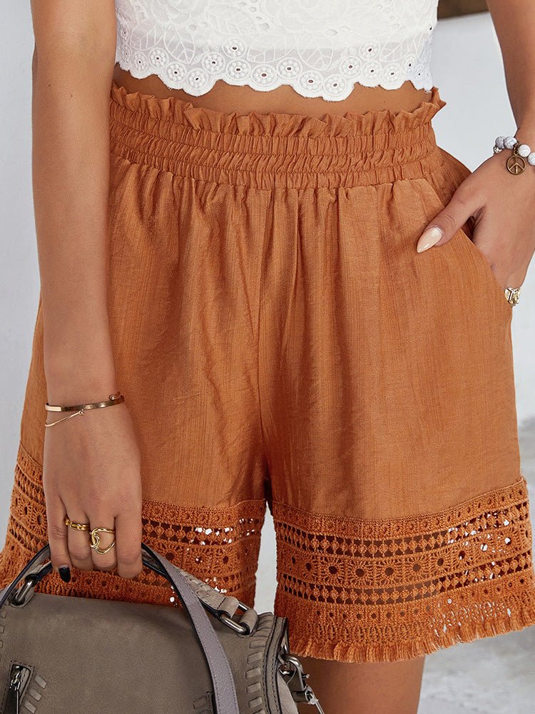 Women's Shorts Lace Panel Hollow Wide-Leg Shorts