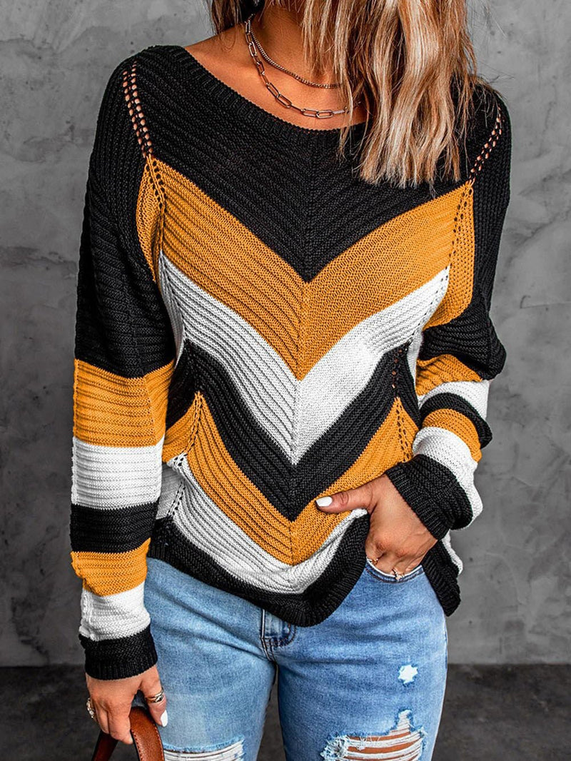 Women's Sweaters Colorblock Long Sleeve Knit Sweater