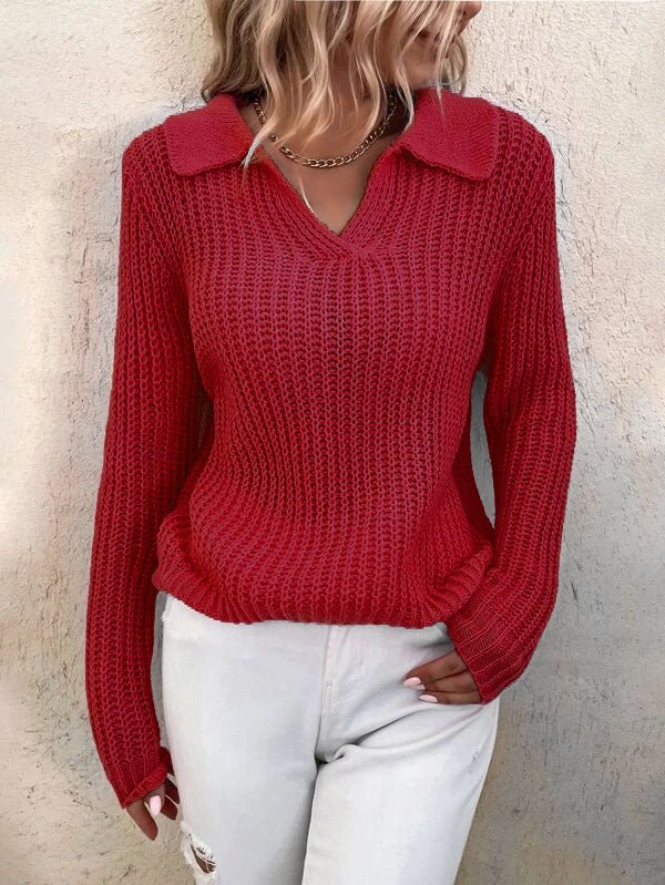 Women's Sweaters Lapel Solid Slim Fit Knit Sweater