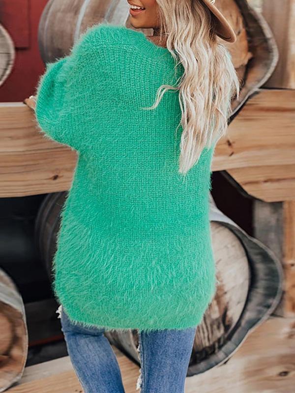 Women's Sweaters Pure Round Neck Furry Long Sleeve Sweater
