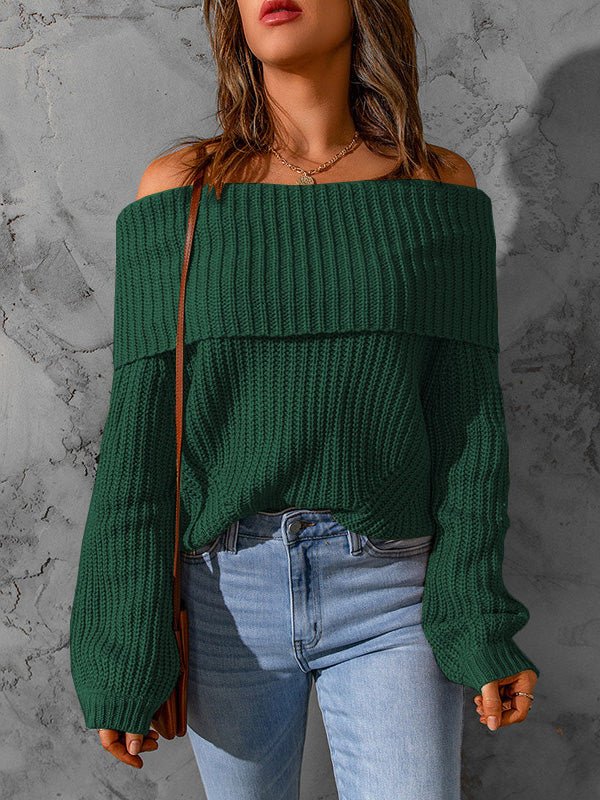 Women's Sweaters Solid One Shoulder Long Sleeve Sweater
