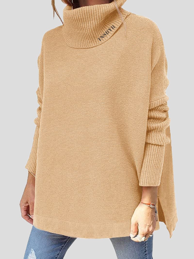 Women's Sweaters Solid Turtleneck Split Sweater