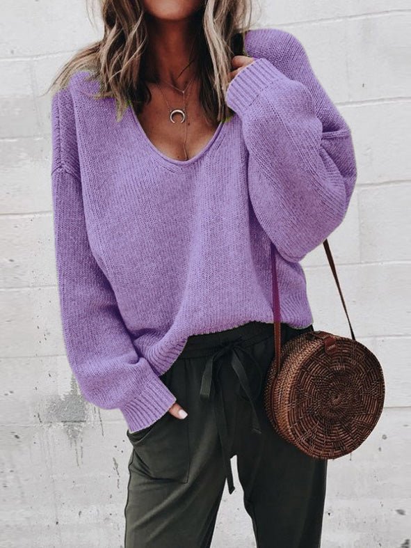 Women's Sweaters Solid V-Neck Long Sleeve Sweater
