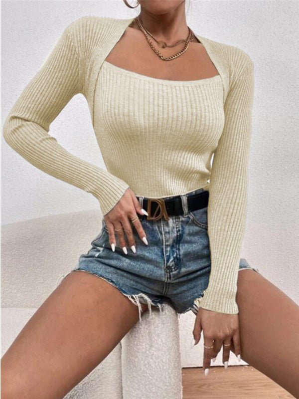 Women's Sweaters Square Neck Slim Fit Long Sleeve Knit Sweater
